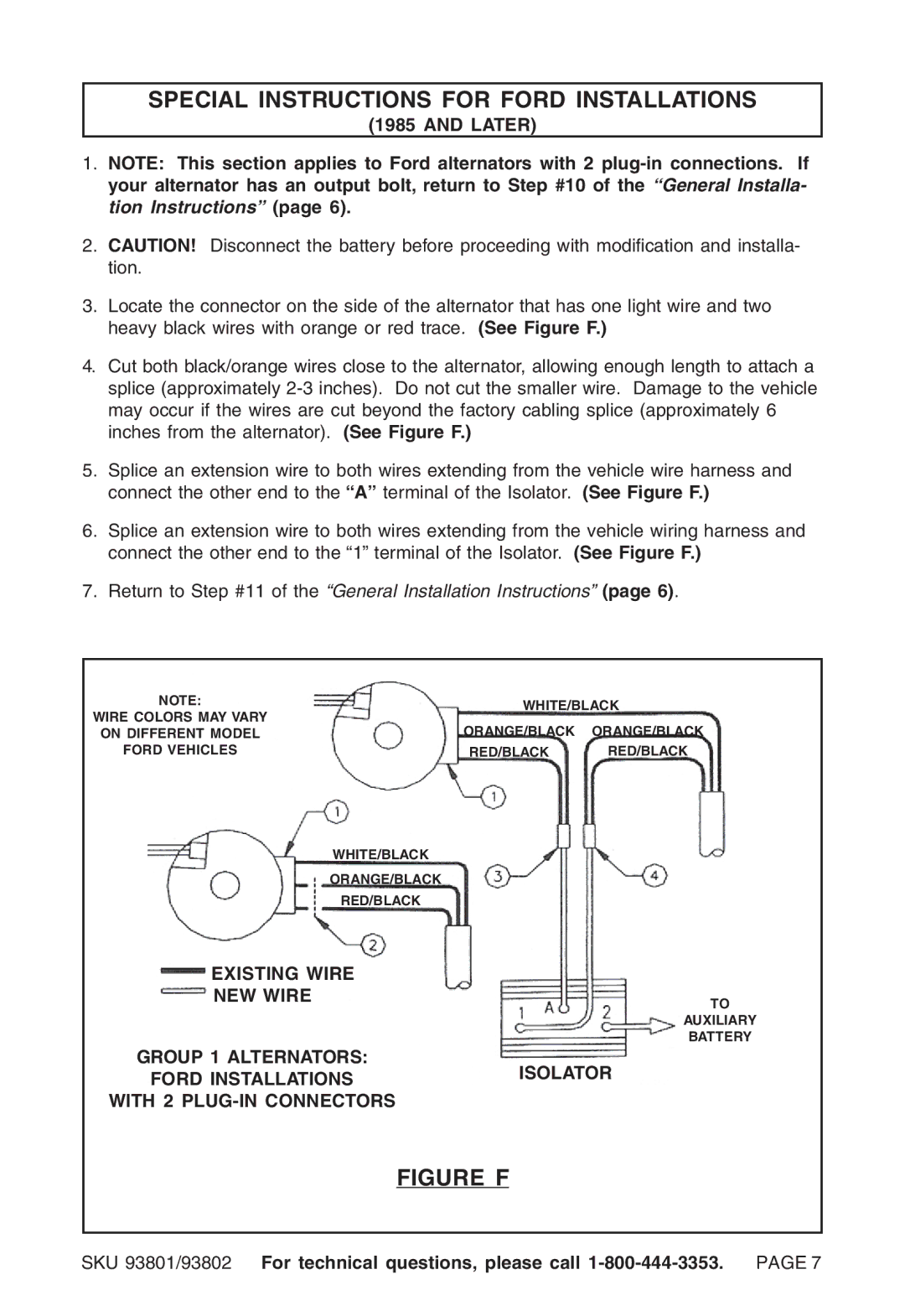 Chicago Electric 93801, 93802 instruction sheet Special Instructions for Ford Installations, Figure F 