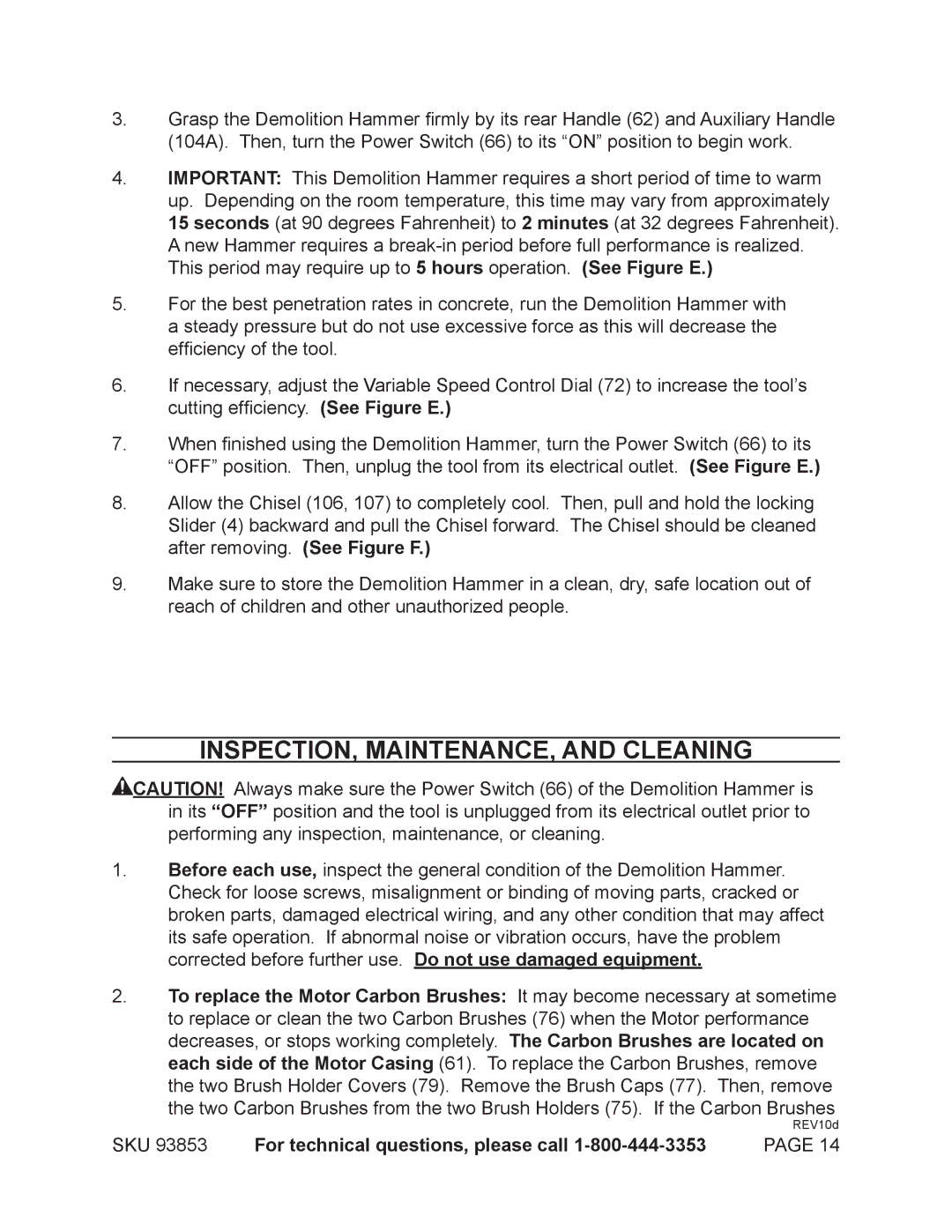 Chicago Electric 93853 operating instructions INSPECTION, MAINTENANCE, and Cleaning 