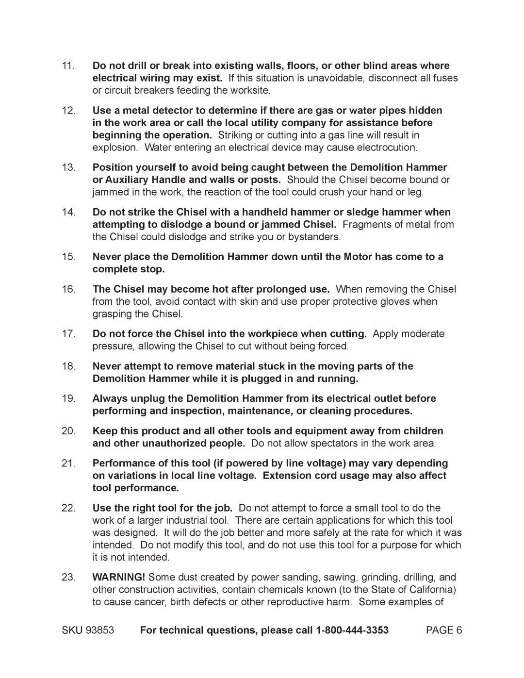 Chicago Electric 93853 operating instructions SKU For technical questions, please call 