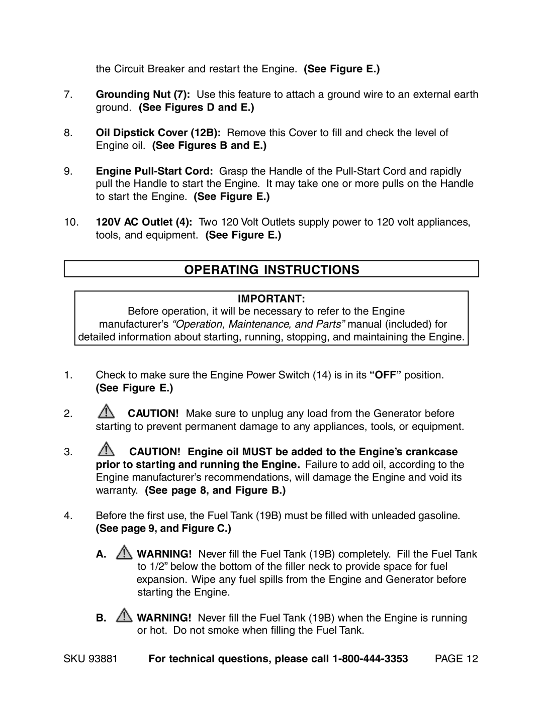 Chicago Electric 93881 operating instructions Operating Instructions 