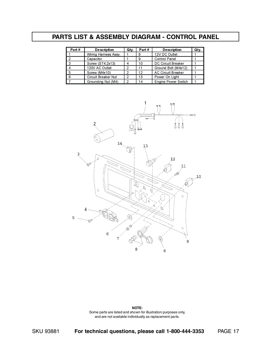 Chicago Electric 93881 operating instructions Parts List & Assembly Diagram Control Panel, Description Qty 