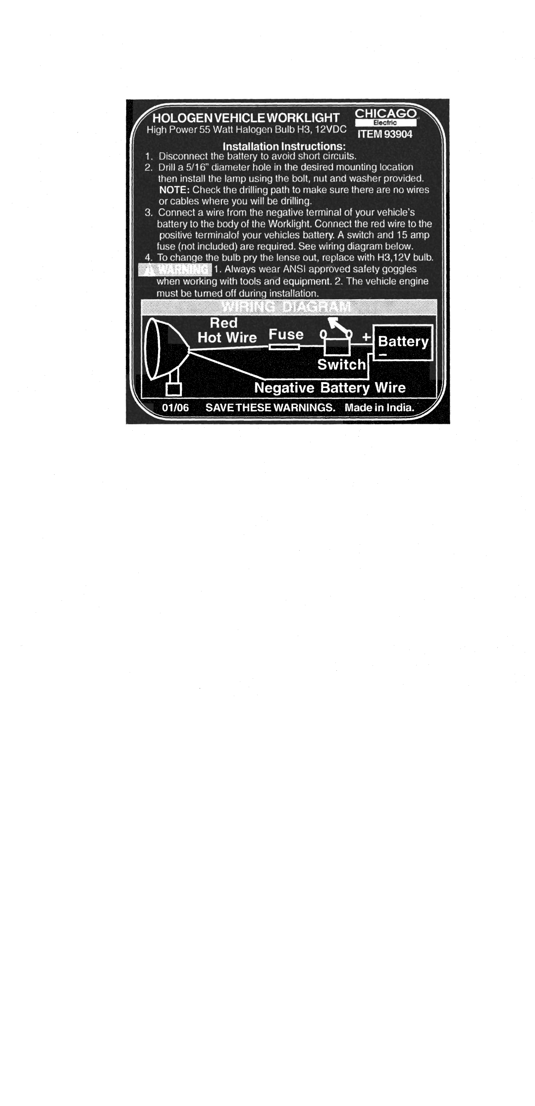 Chicago Electric 93904 manual 