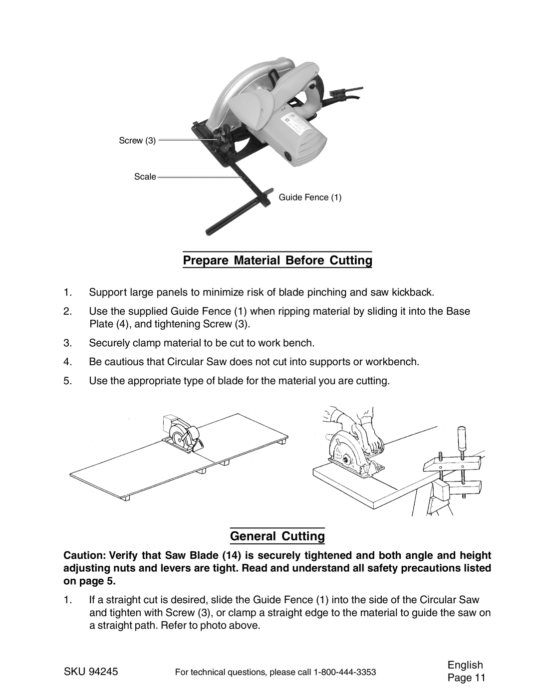 Chicago Electric 94245 operating instructions Prepare Material Before Cutting, General Cutting 