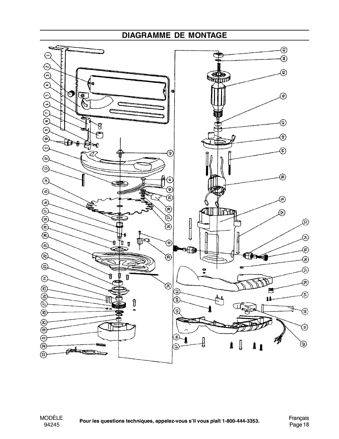 Chicago Electric 94245 operating instructions Diagramme DE Montage 