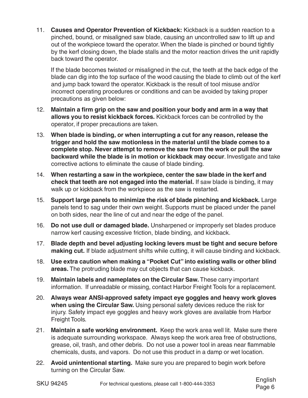 Chicago Electric 94245 operating instructions English 