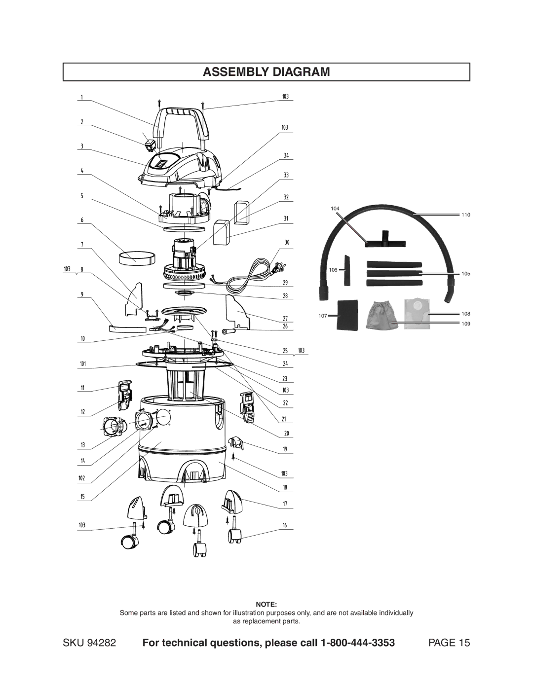 Chicago Electric 94282 manual Assembly Diagram 