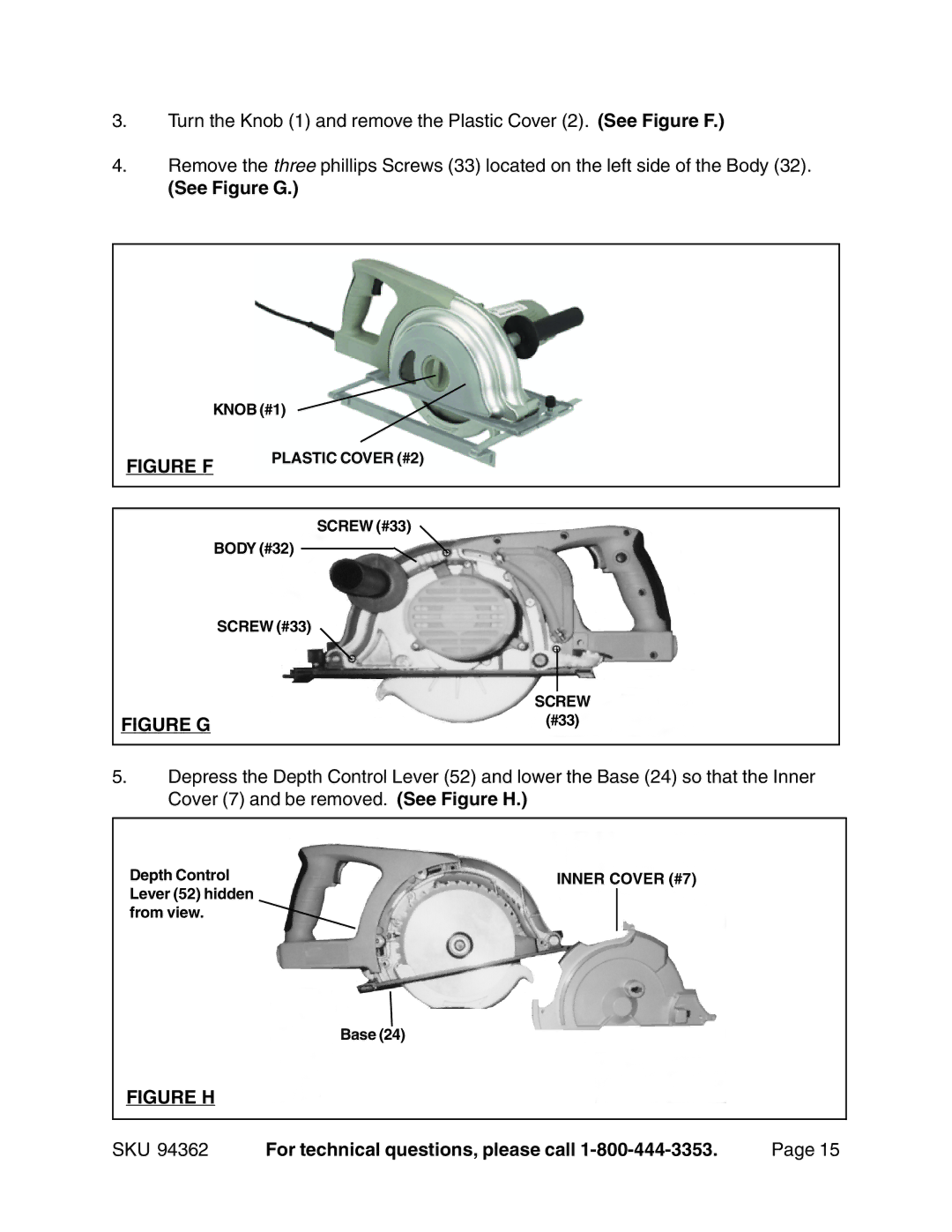 Chicago Electric 94362 operating instructions See Figure G, Figure F 