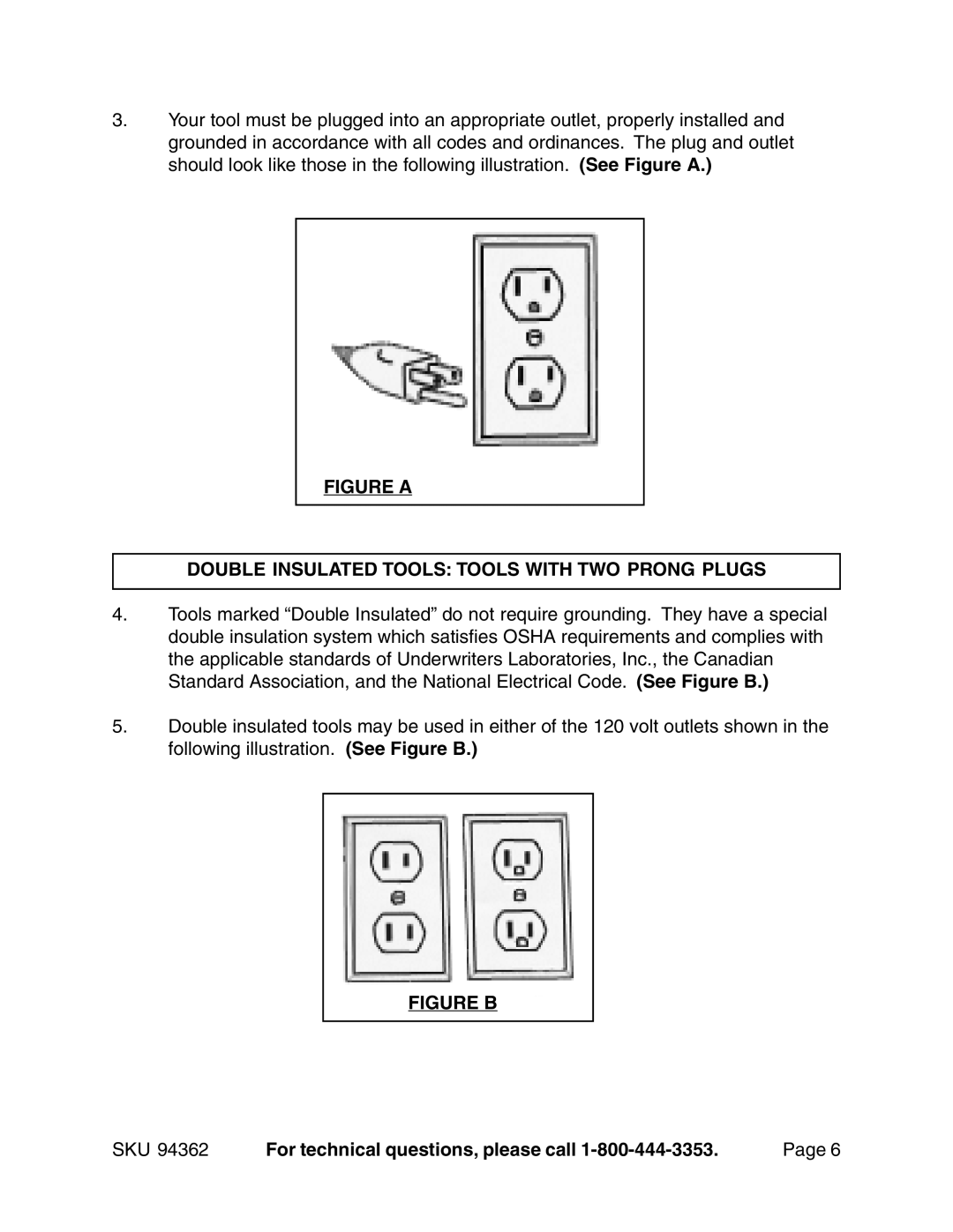 Chicago Electric 94362 operating instructions Figure a Double Insulated Tools Tools with TWO Prong Plugs 