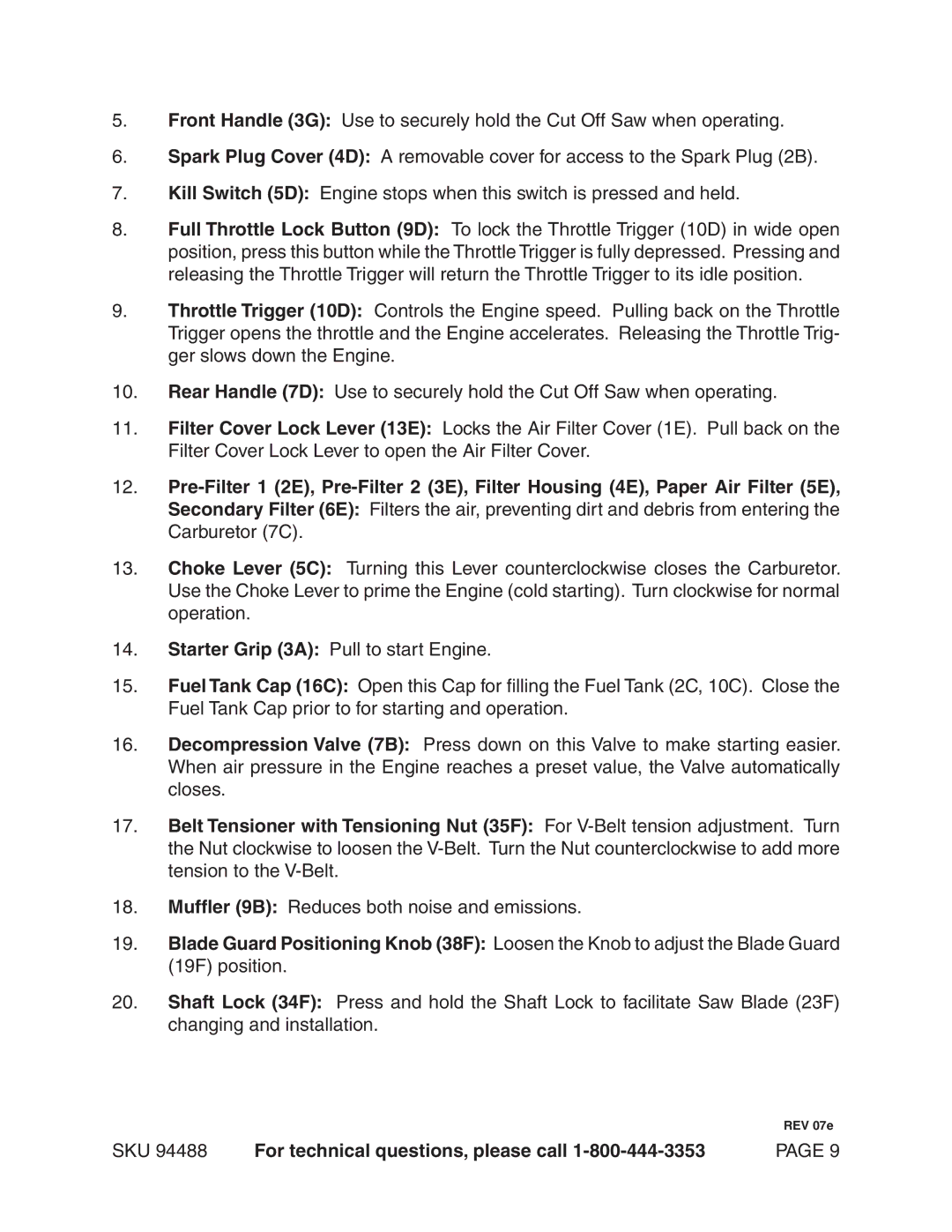 Chicago Electric 94488 operating instructions REV 07e 