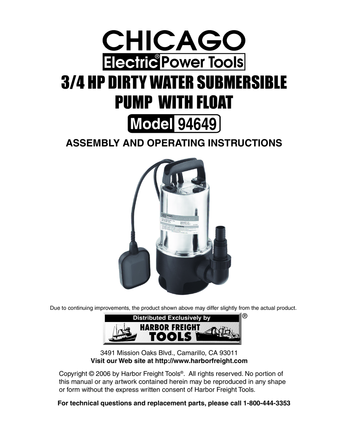 Chicago Electric 94649 operating instructions 