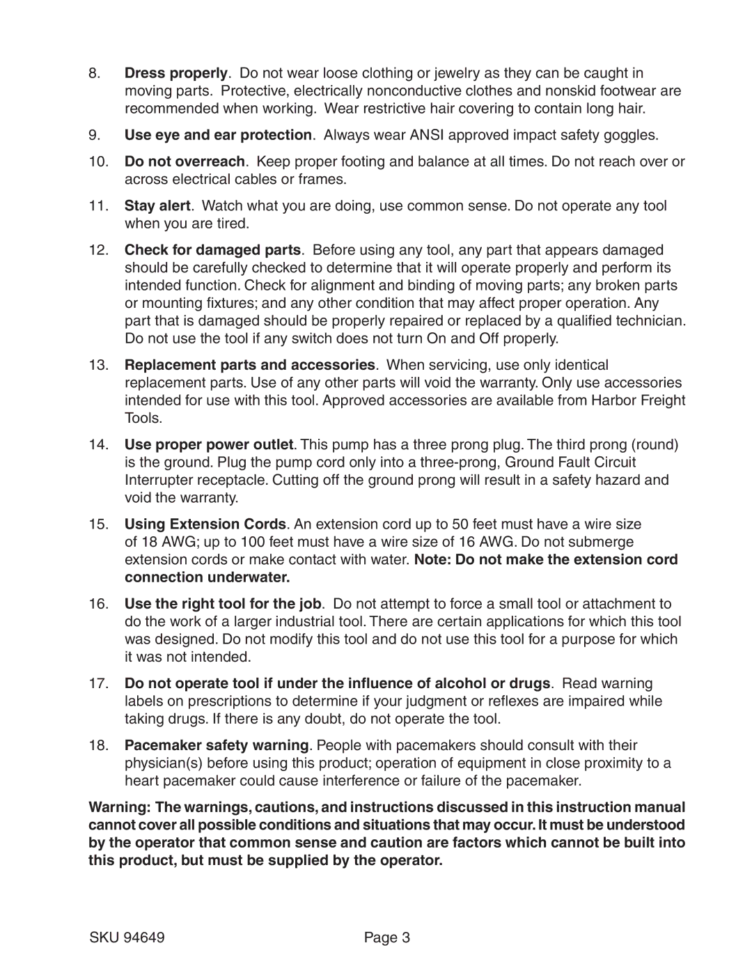 Chicago Electric 94649 operating instructions 