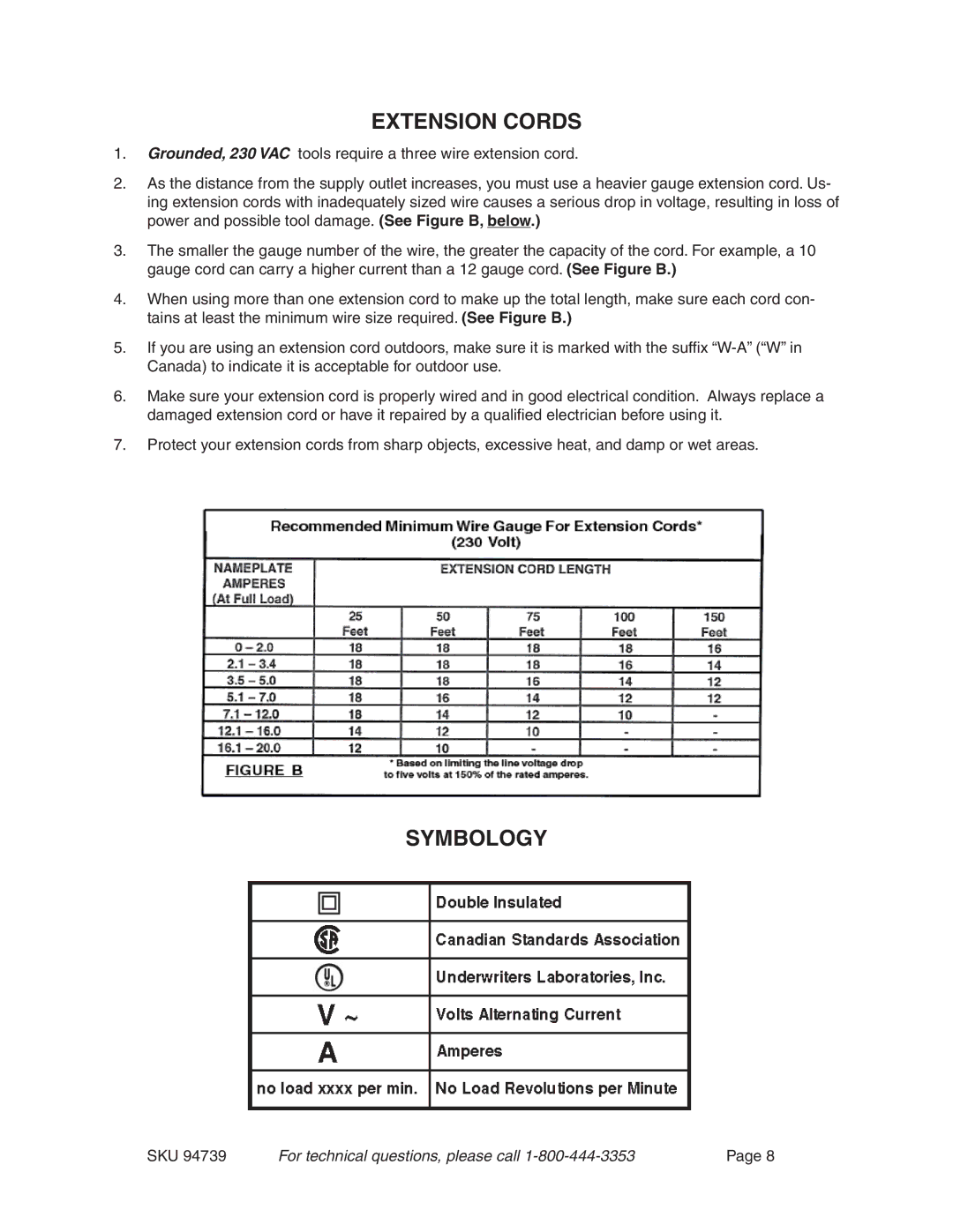 Chicago Electric 94739 operating instructions Symbology 