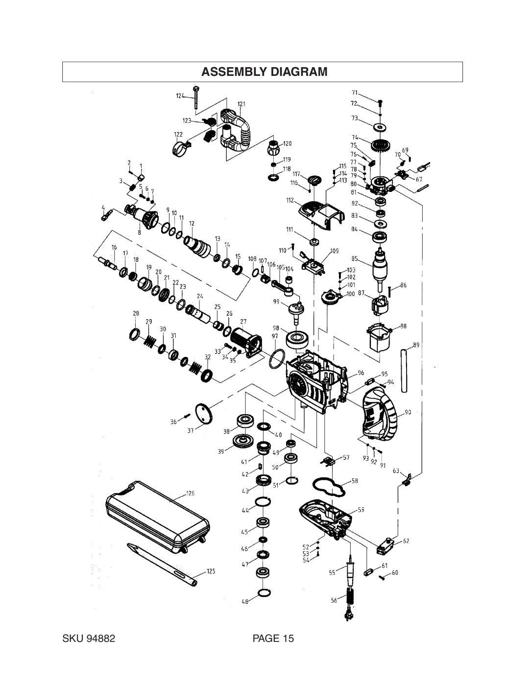 Chicago Electric 94882 operating instructions Assembly Diagram 