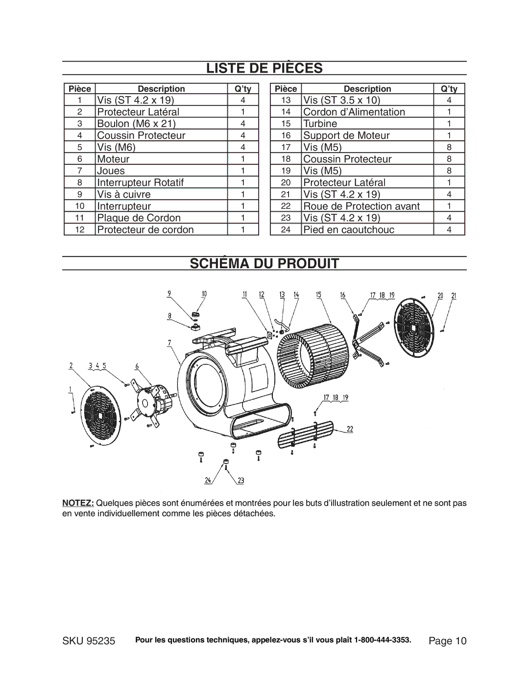 Chicago Electric 95235 manual Liste DE Pièces, Schéma DU Produit 