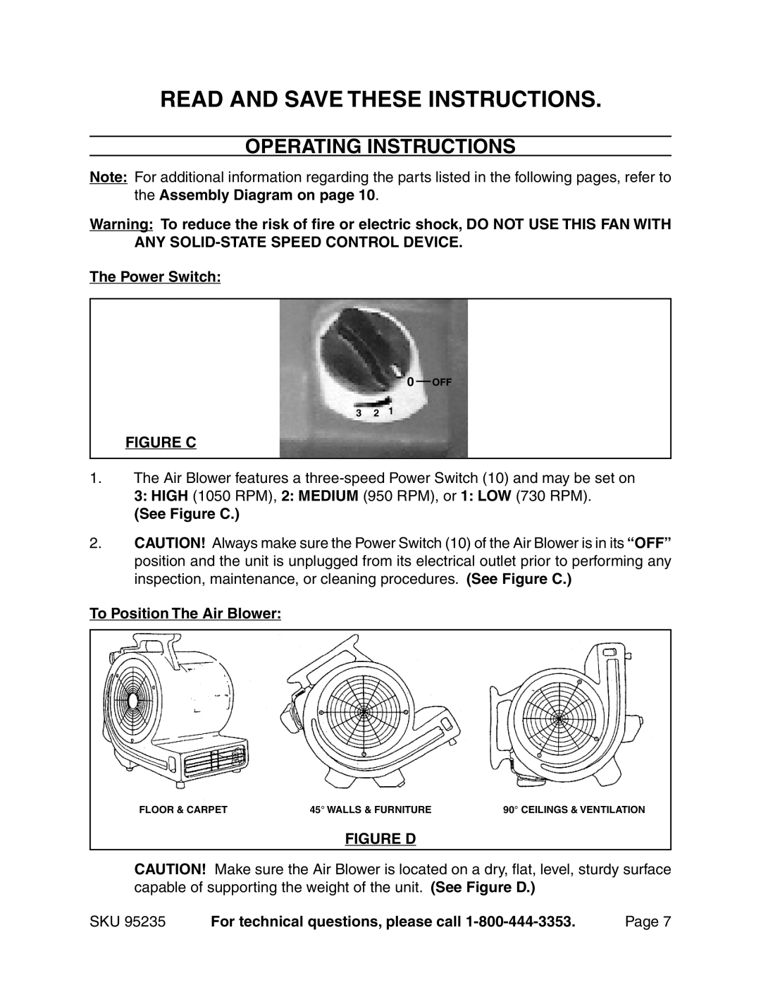 Chicago Electric 95235 manual Read and save these instructions, Operating Instructions 