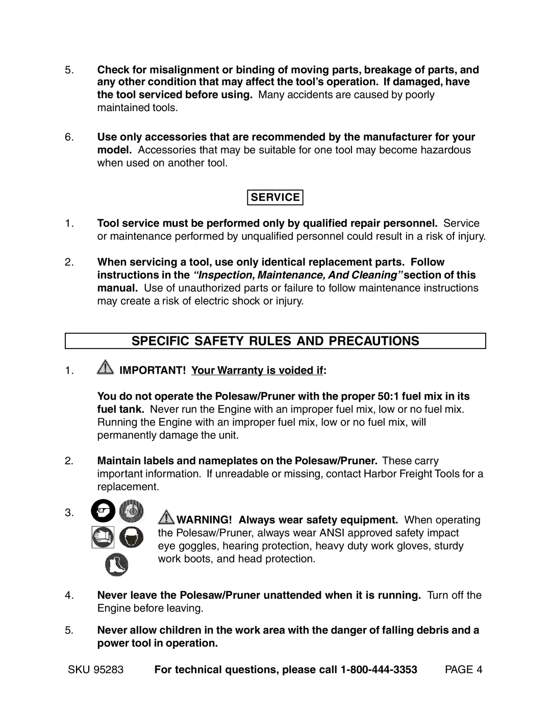 Chicago Electric 95283 warranty Specific Safety Rules and Precautions, IMPORTANT! Your Warranty is voided if 