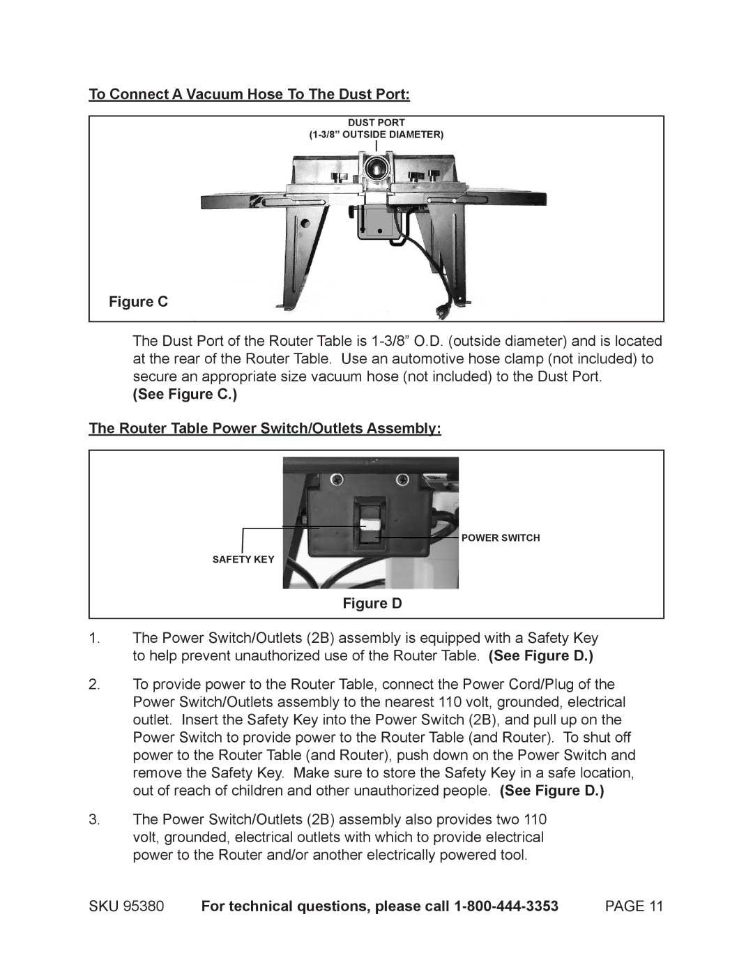 Chicago Electric 95380 To Connect a Vacuum Hose To The Dust Port, See Figure C Router Table Power Switch/Outlets Assembly 