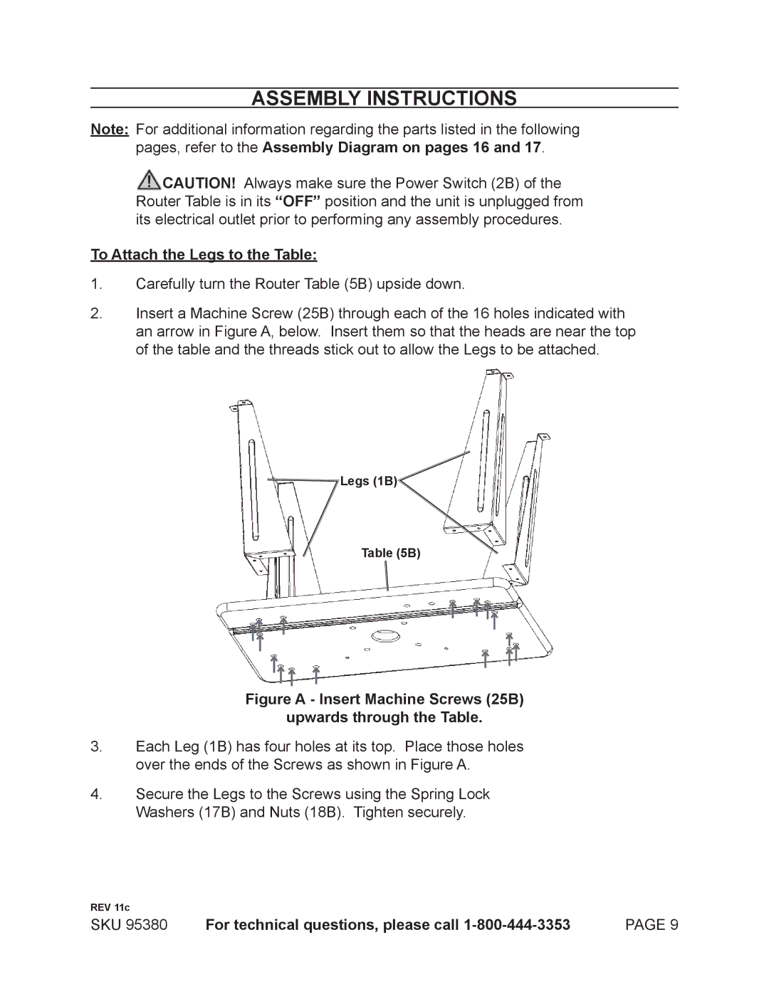 Chicago Electric 95380 operating instructions Assembly Instructions, To Attach the Legs to the Table 