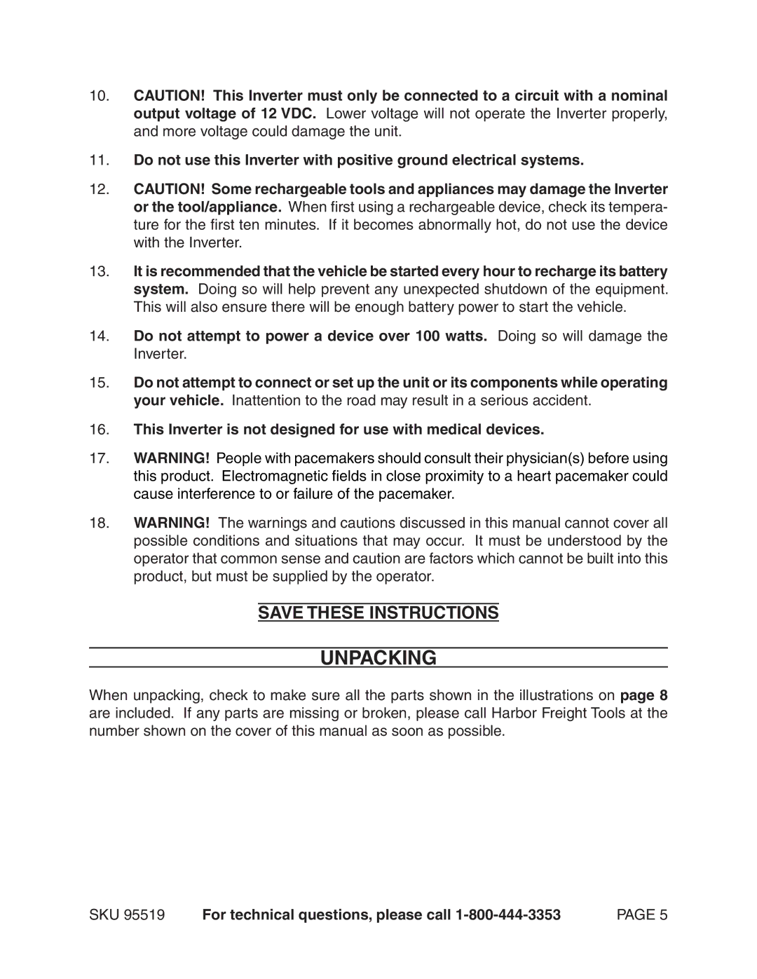 Chicago Electric 95519 manual Unpacking 