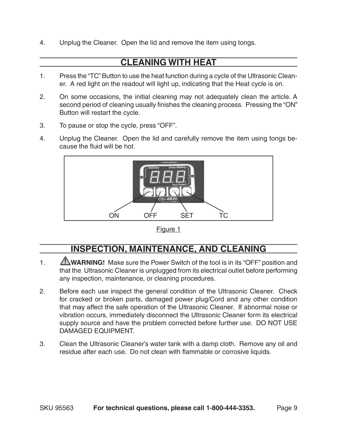 Chicago Electric 95563 manual Cleaning with heat, INSPECTION, MAINTENANCE, and Cleaning 