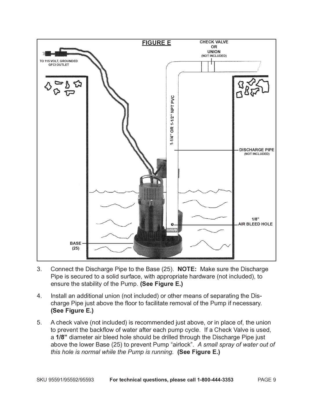 Chicago Electric 95591-.75 HP operating instructions See Figure E 