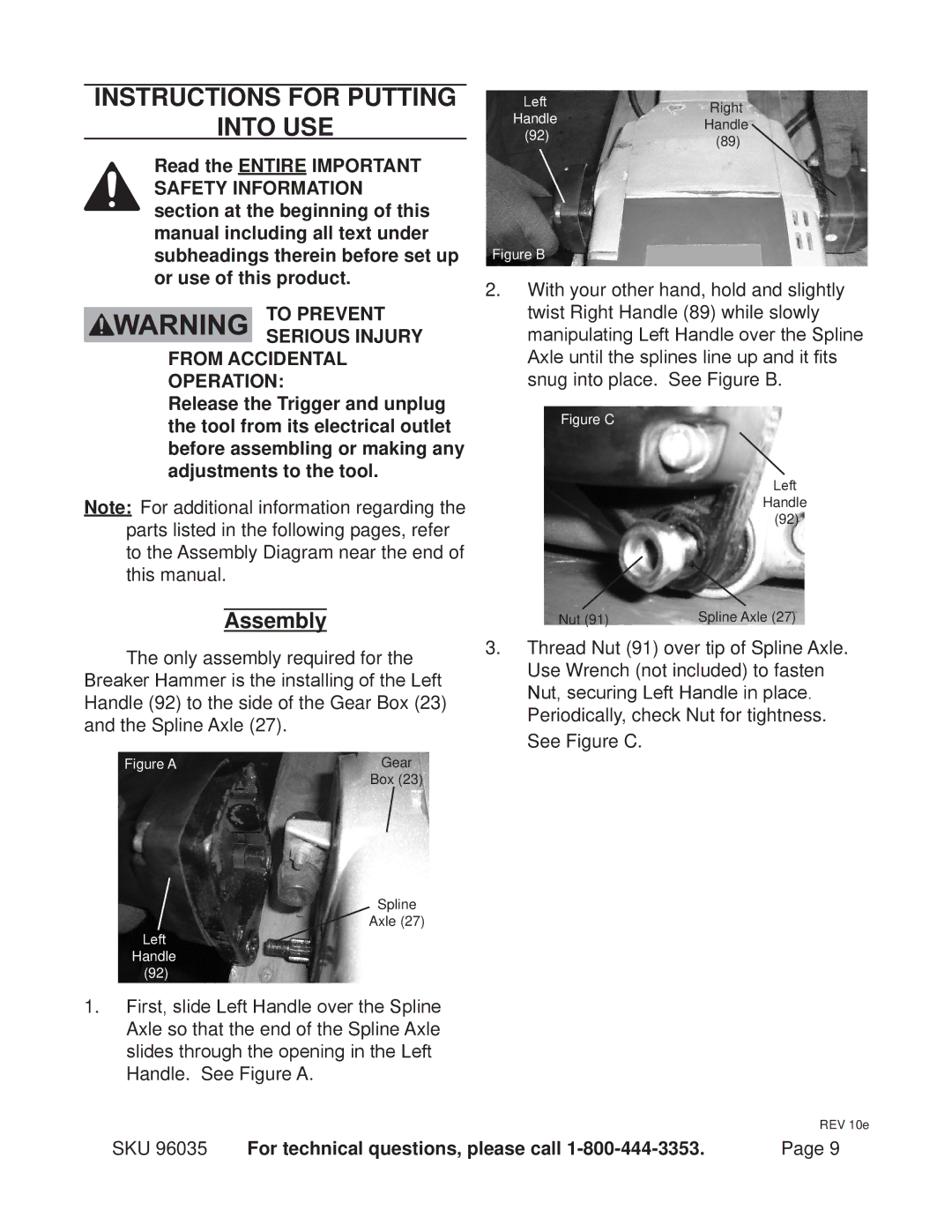 Chicago Electric 96035 operating instructions Instructions for putting Into use, Assembly 