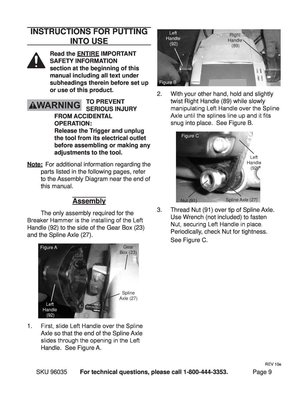 Chicago Electric 96035 operating instructions Instructions for putting into use, Assembly 