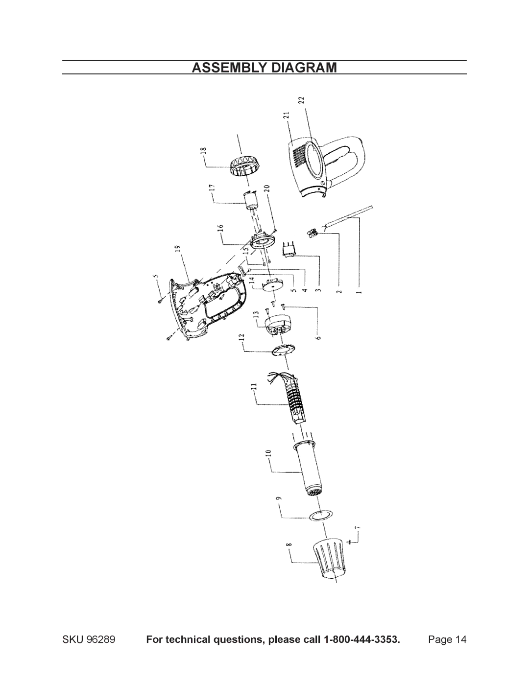 Chicago Electric 96289 operating instructions Assembly Diagram 