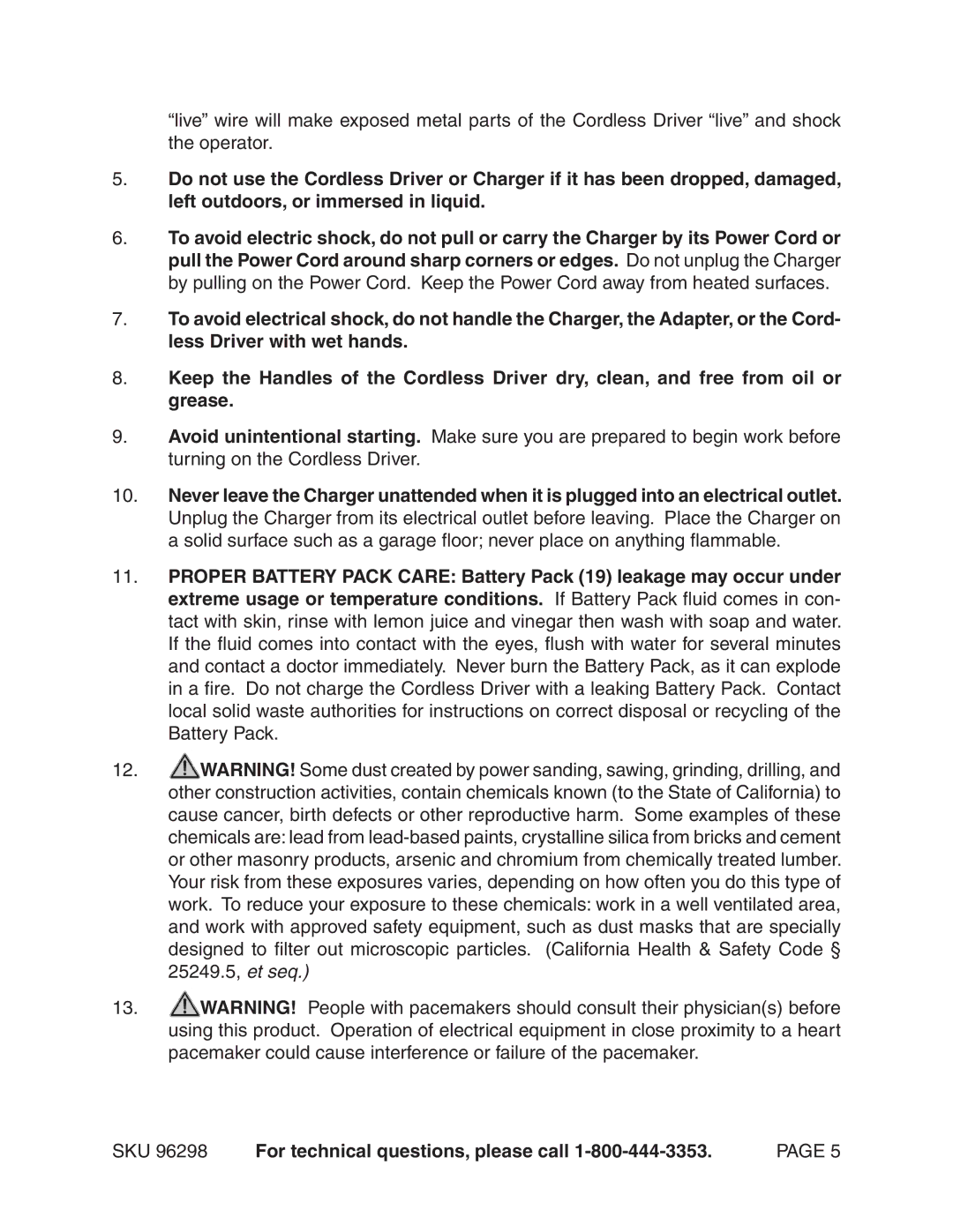 Chicago Electric 96298 operating instructions SKU For technical questions, please call 