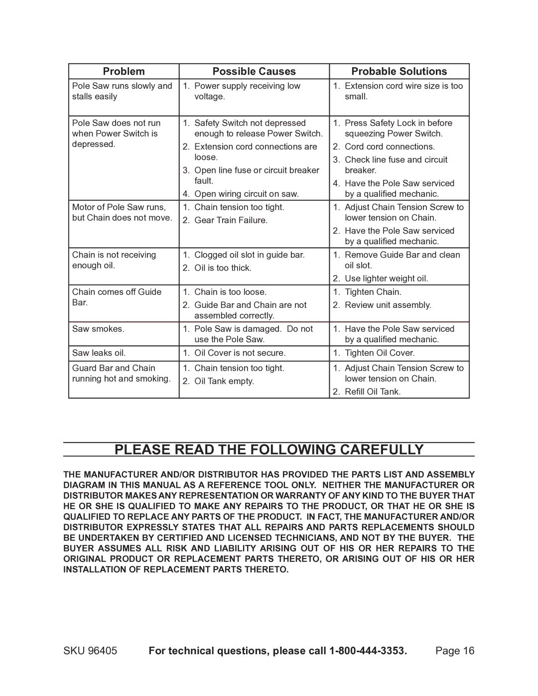 Chicago Electric 96405 manual Please Read the Following Carefully 