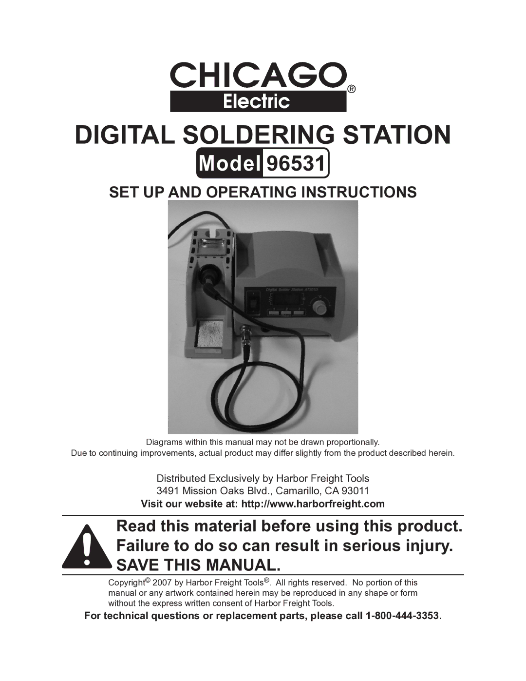 Chicago Electric 96531 operating instructions Digital soldering station 