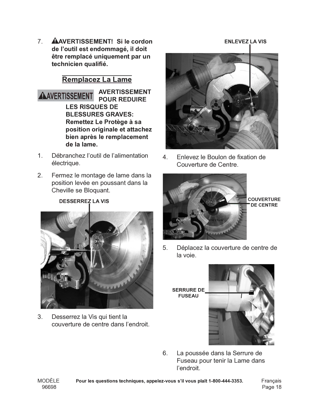 Chicago Electric 96698 operating instructions Remplacez La Lame, Pour Reduire 