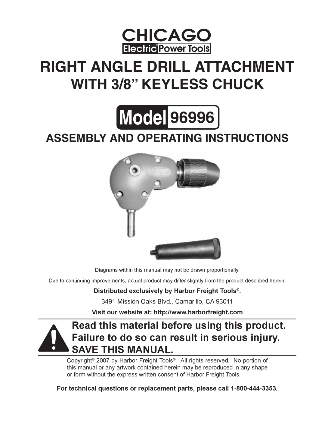 Chicago Electric 96996 operating instructions 