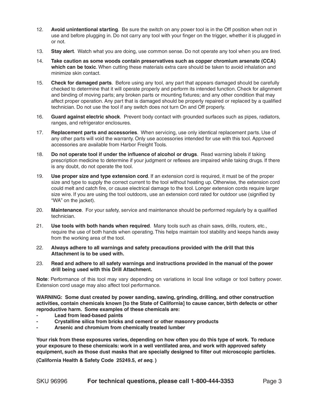 Chicago Electric 96996 operating instructions SKU For technical questions, please call 