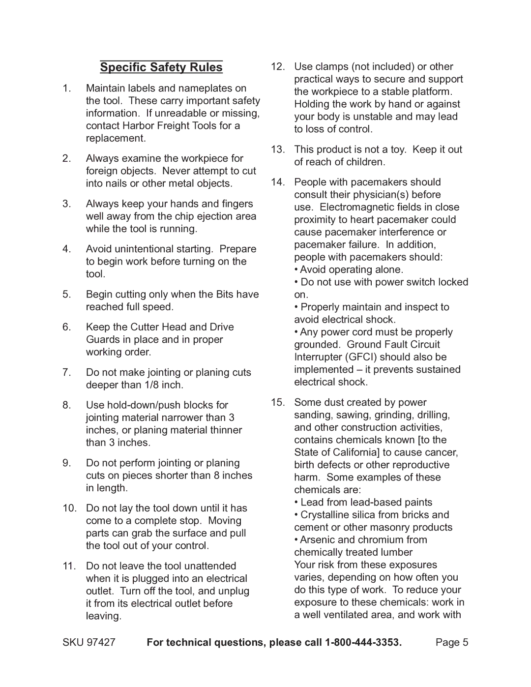 Chicago Electric 97427 operating instructions Specific Safety Rules 