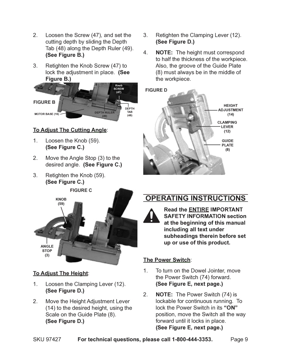 Chicago Electric 97427 operating instructions Operating Instructions 