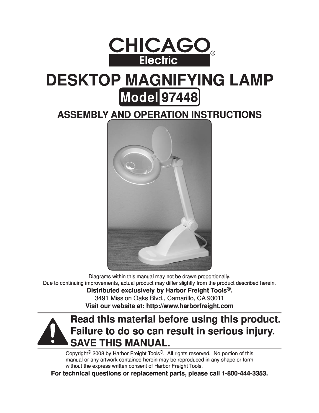 Chicago Electric 97448 manual Desktop Magnifying Lamp, Assembly And Operation Instructions, Model 