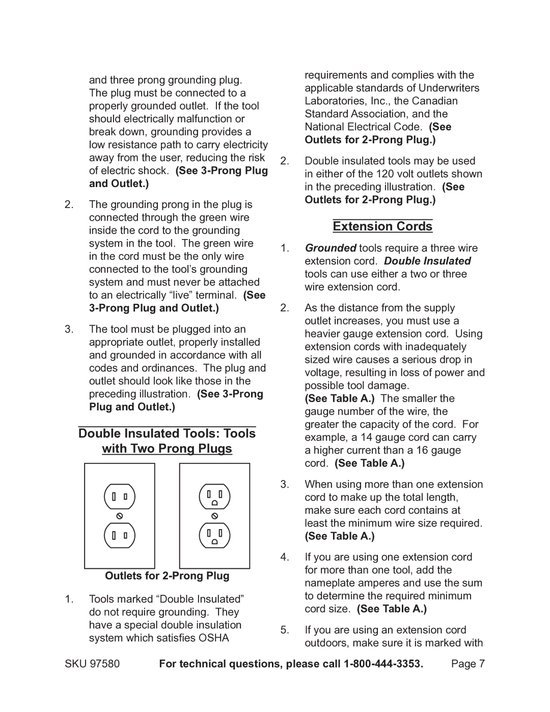 Chicago Electric 97580 Double Insulated Tools Tools With Two Prong Plugs, Extension Cords, Plug and Outlet, See Table a 