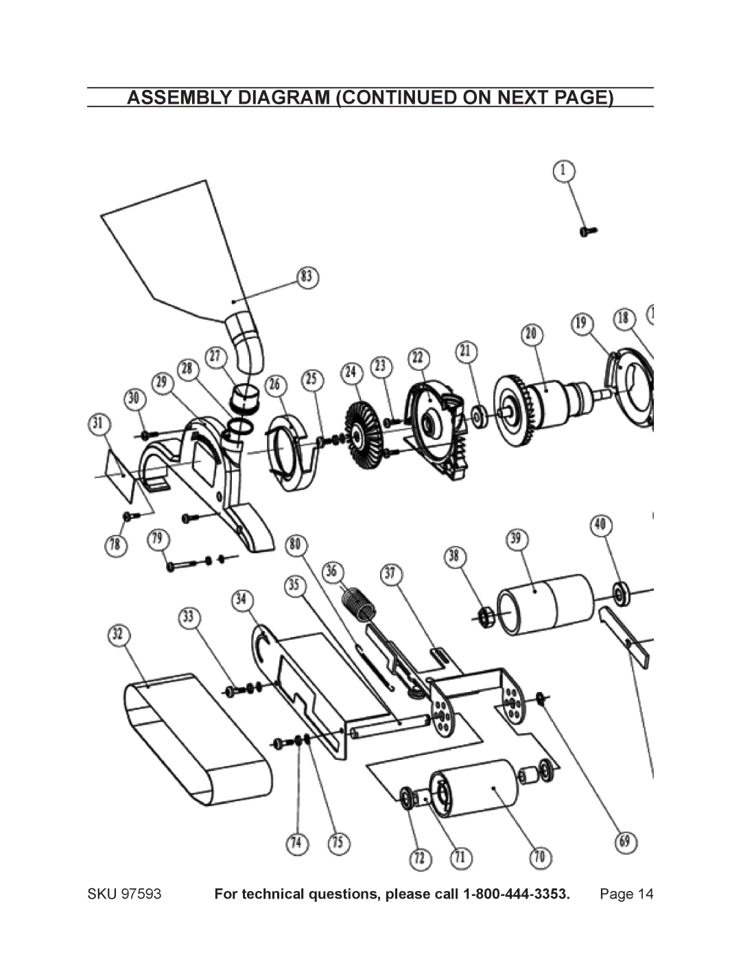 Chicago Electric 97593 operating instructions Assembly Diagram on next 