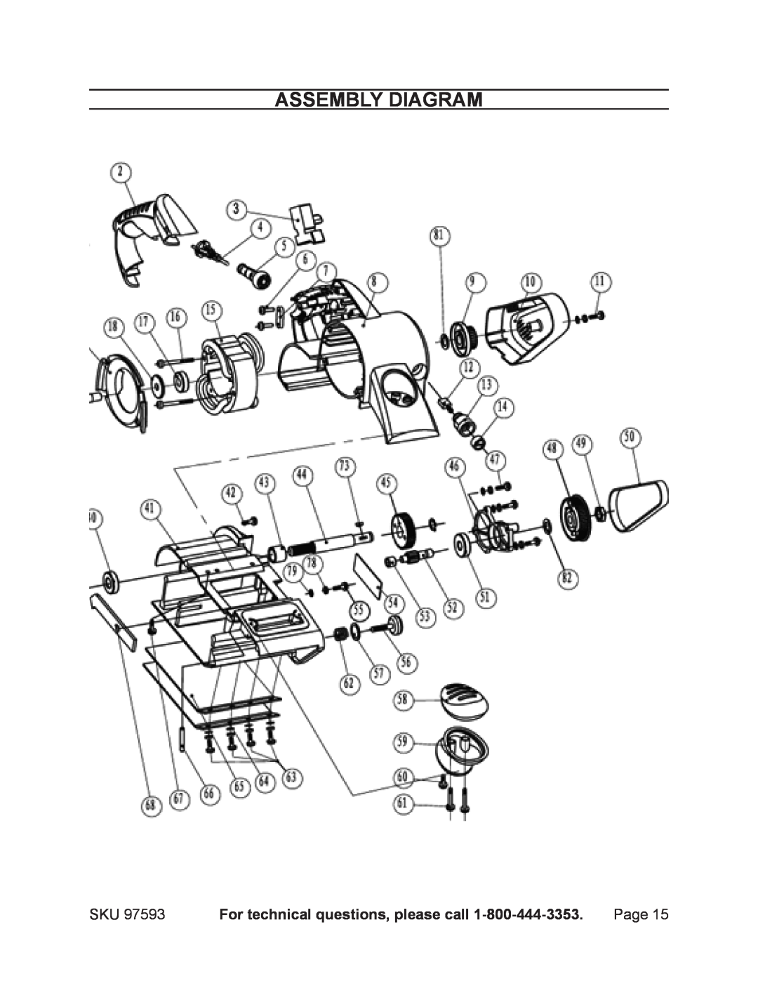 Chicago Electric 97593 operating instructions Assembly diagram, For technical questions, please call 