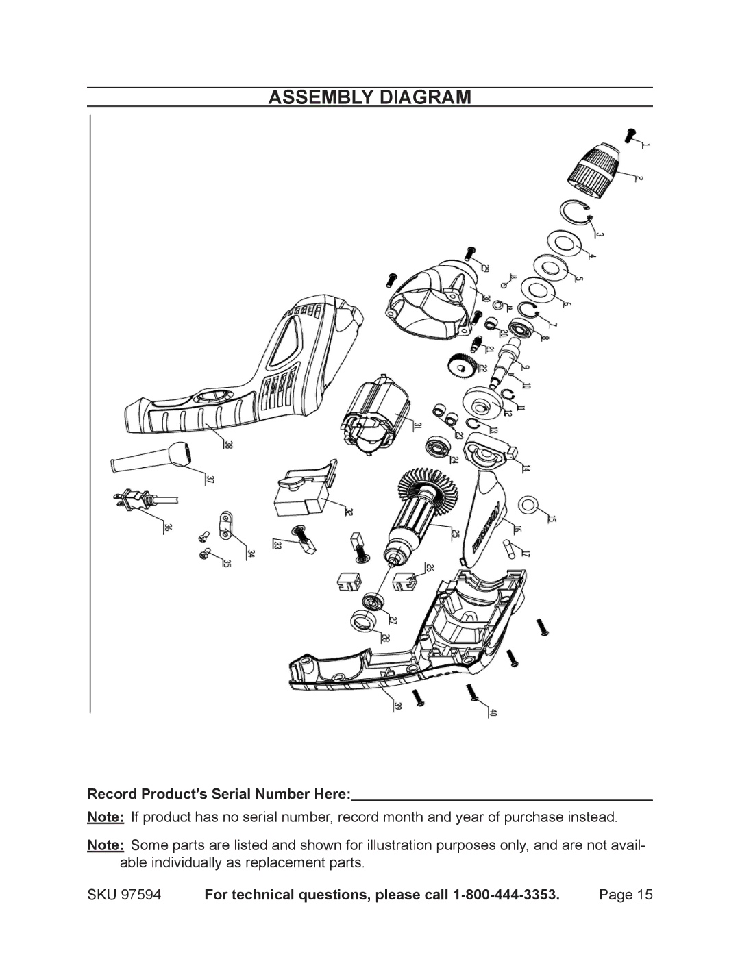 Chicago Electric 97594 operating instructions Assembly Diagram 