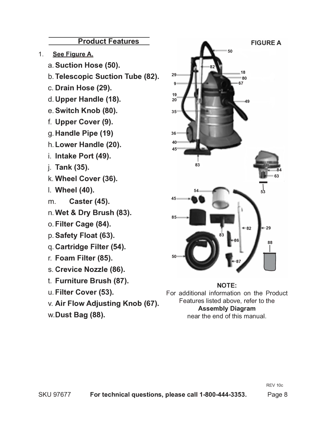 Chicago Electric 97677 manual Product Features, See Figure a, Assembly Diagram 