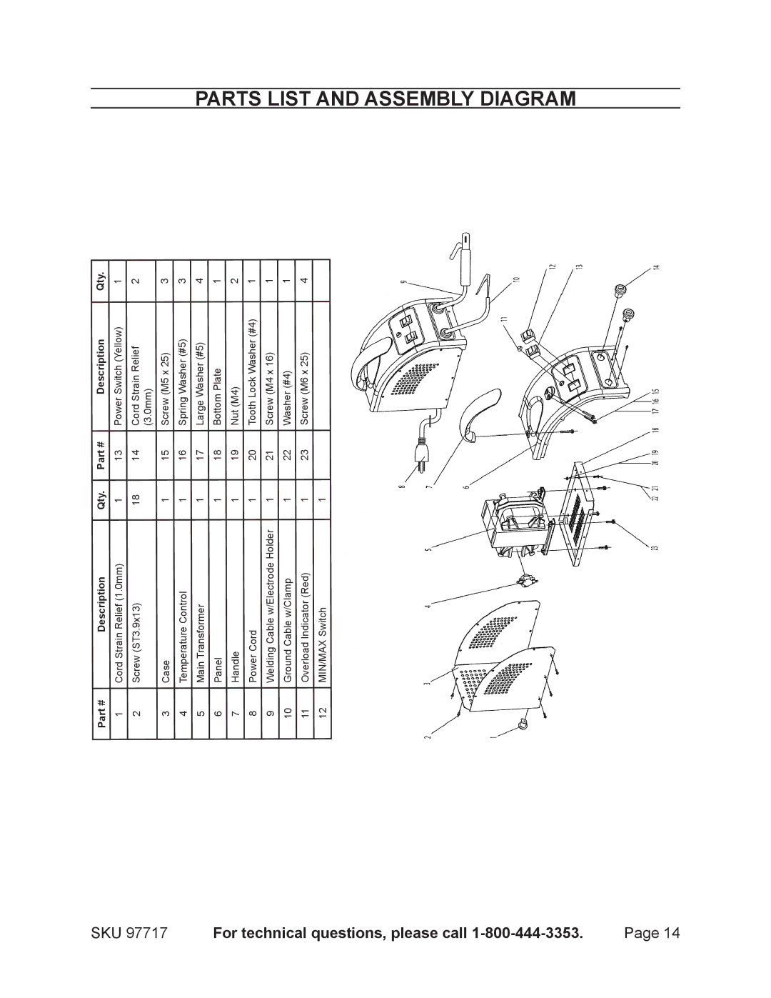 Chicago Electric 97717 operating instructions Parts list and assembly diagram, 4 1 2 1 1 1 