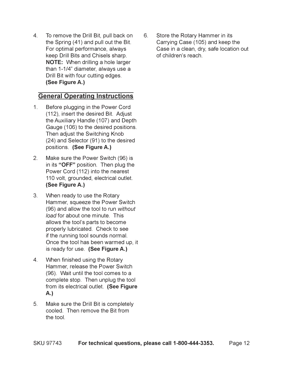 Chicago Electric 97743 operating instructions General Operating Instructions 