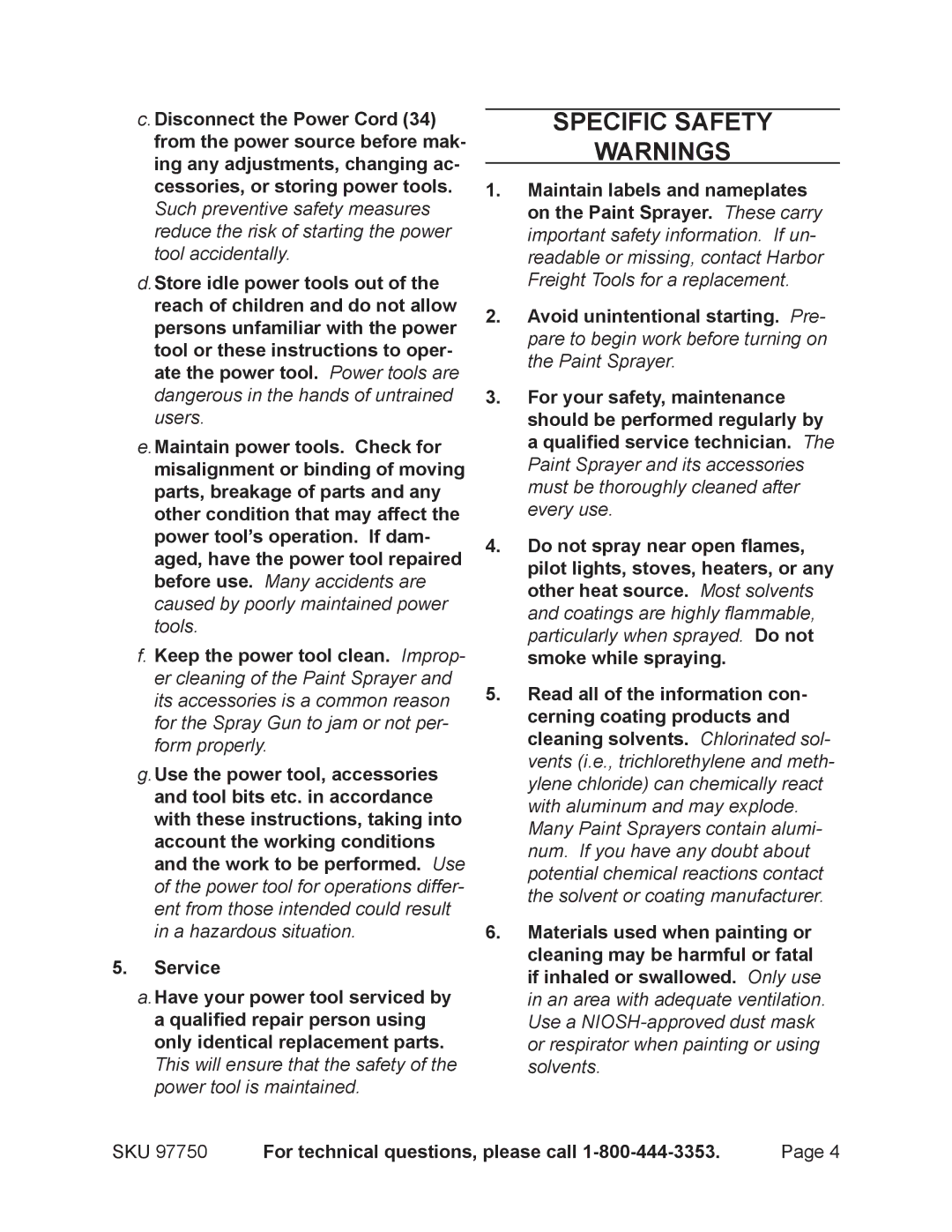 Chicago Electric 97750 operating instructions Specific Safety 