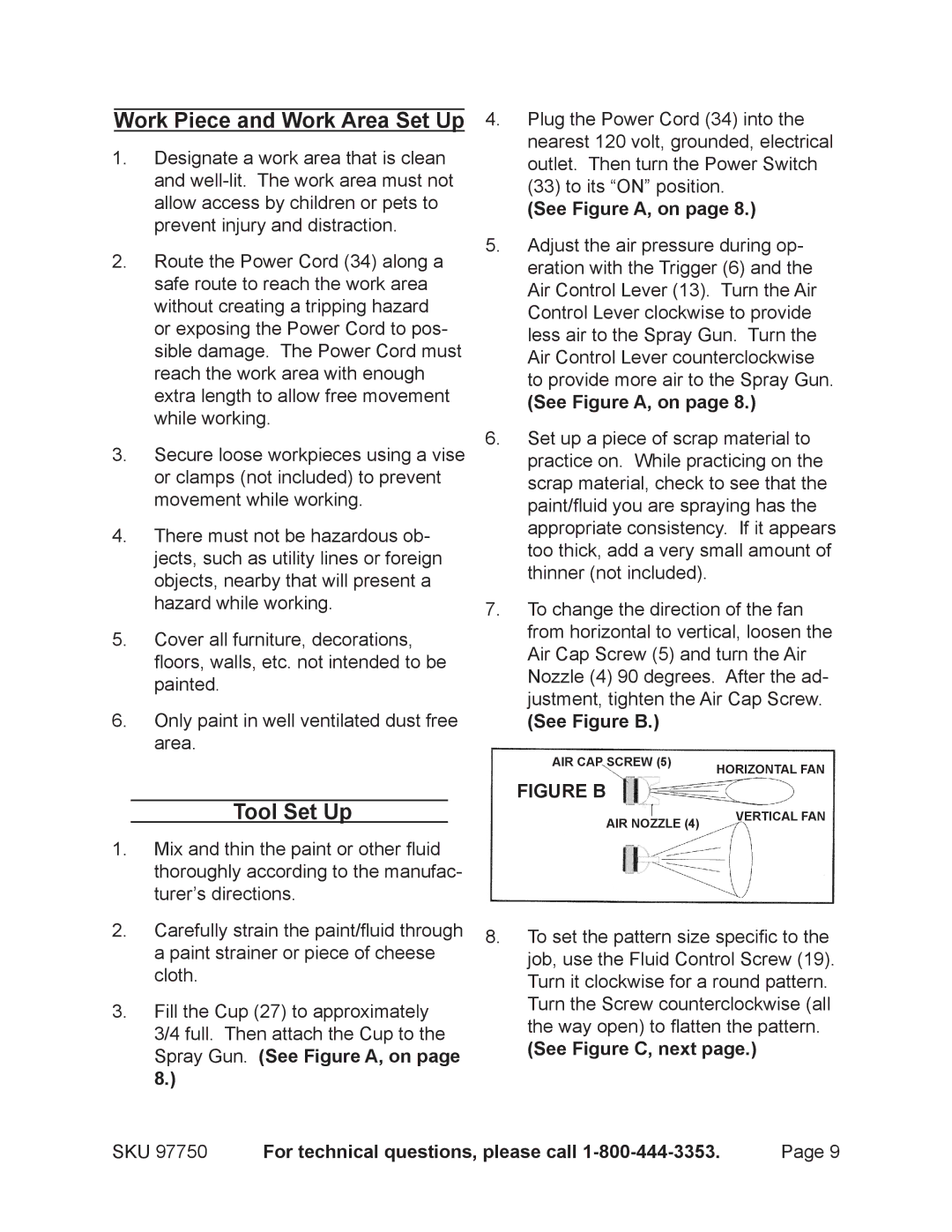 Chicago Electric 97750 Work Piece and Work Area Set Up, Tool Set Up, See Figure A, on, See Figure B, See Figure C, next 