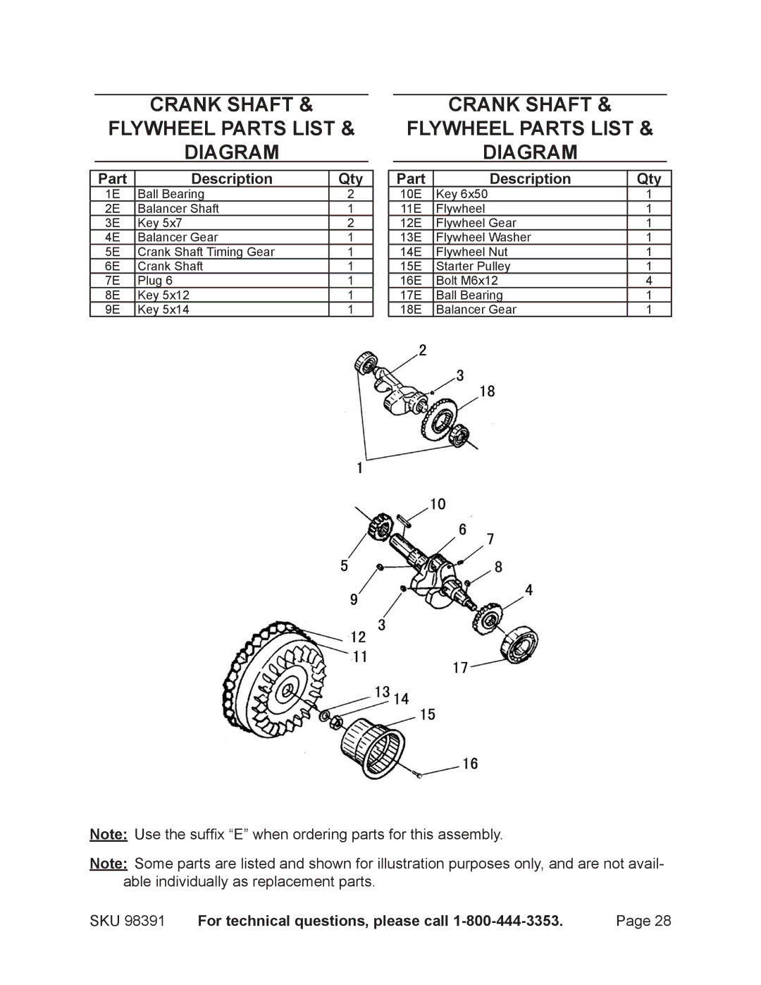 Chicago Electric 98391 manual Crank shaft Flywheel Parts List Diagram 