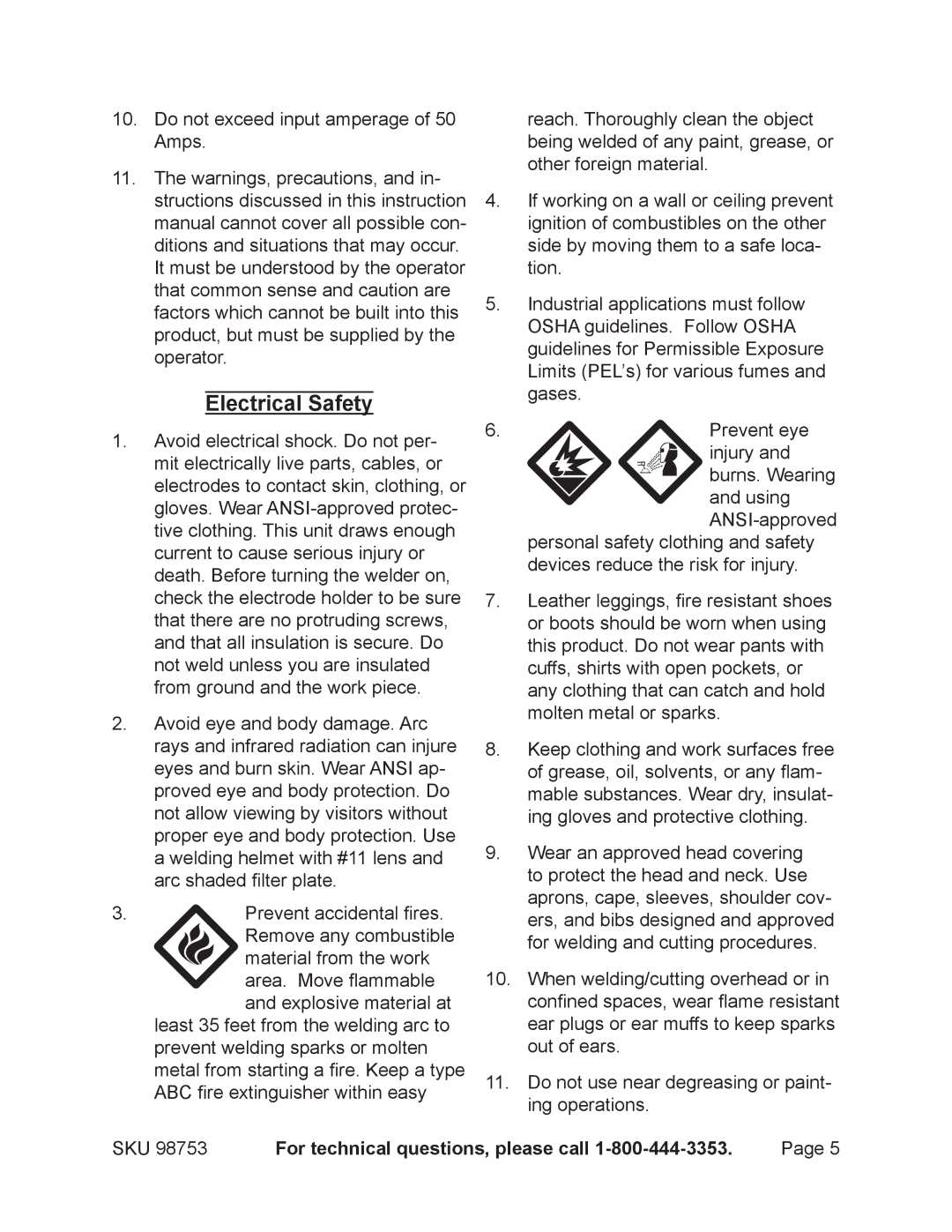 Chicago Electric 98753 operating instructions Electrical Safety 