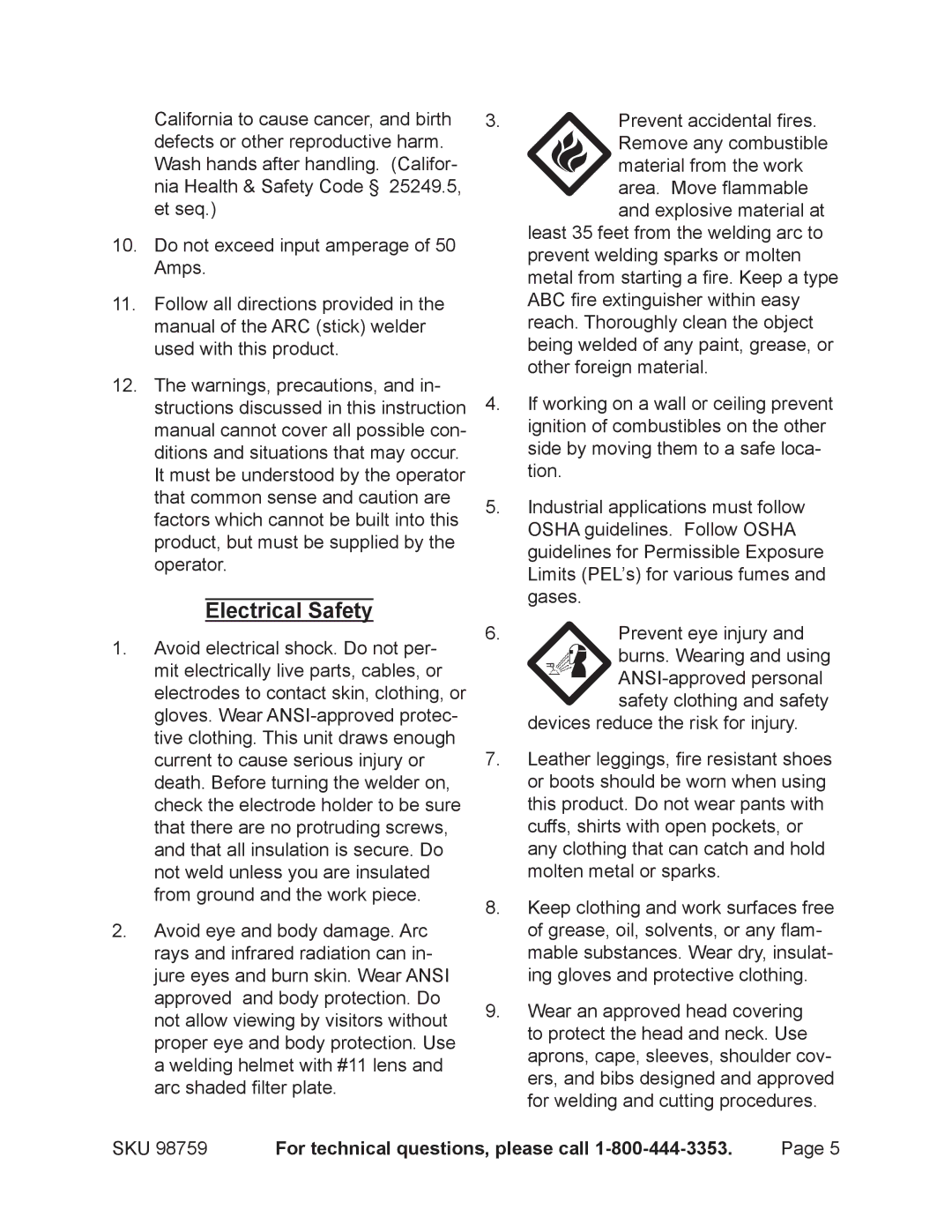 Chicago Electric 98759 operating instructions Electrical Safety 