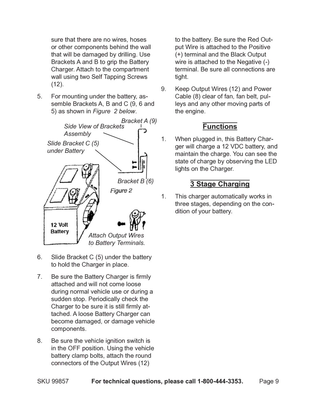 Chicago Electric 99857 operating instructions Functions, Stage Charging 